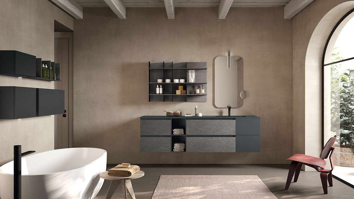 Urban Horizontal wall-mount shelving units with Urban Duplex vanity